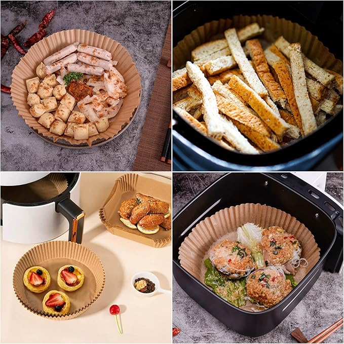 200Pcs Air Fryer Disposable Paper Liner, 8 Inch Round Non-Stick Air Fryer Liners Parchment Paper