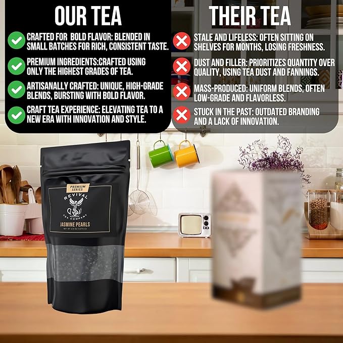 Revival Tea Company Jasmine Tea Pearls - Hand-Rolled Green Tea Scented with Jasmine Flowers - 4.5