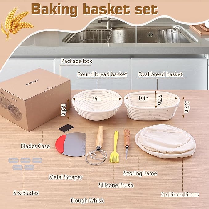 Banneton Bread Proofing Basket, Sourdough Bread Baking Supplies, Round Oval Rattan Rising Proofing