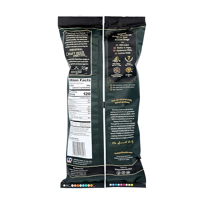 Unique Snacks Sourdough Craft Beer Pretzel Rings, Delicious Homestyle Baked Snack Bag, Vegan, OU