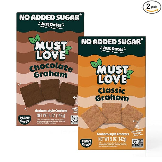 Must Love Graham Crackers Sampler - 1 Classic & 1 Chocolate - 5 Oz pack - No Added Sugar, Sweetened