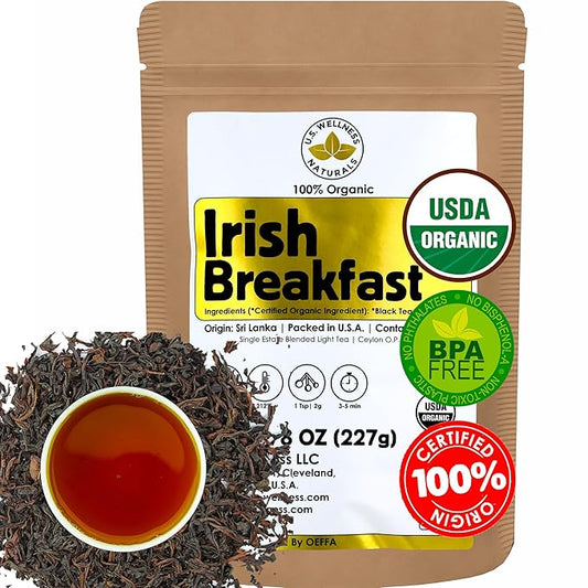 U.S. Wellness Naturals Irish Breakfast Tea, SMOOTH, RICH & WELL-ROUNDED loose leaf tea, 110+ cups