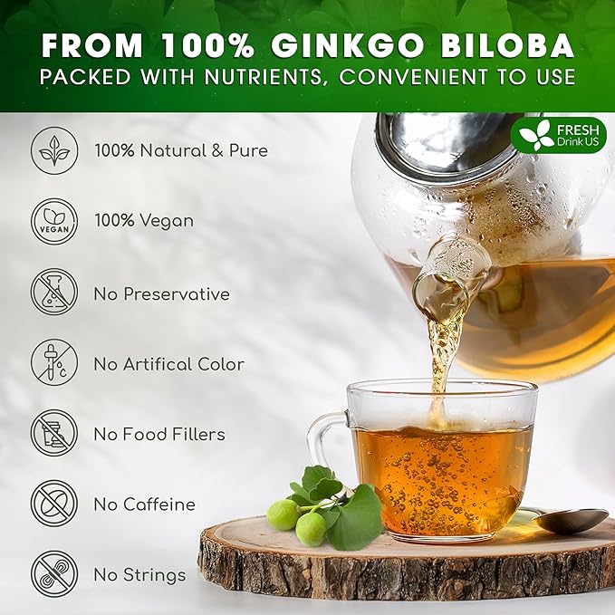 FreshDrinkUS, Premium 55 Ginkgo Biloba Leaf Tea Bags, 100% Natural & Pure from Ginkgo Biloba
