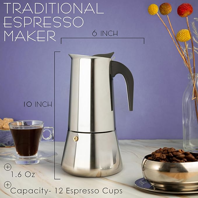 Mixpresso 12 Cup Greca Stovetop Espresso Pot 600ml/20oz, Moka Pot with Coffee Percolator Design