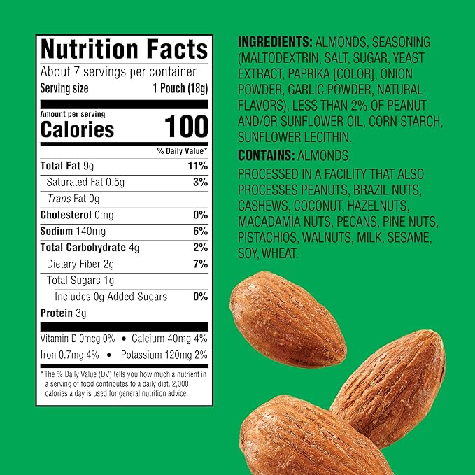 Emerald Nuts Dry Roasted Almonds 7ct (1-Pack) | 100-Calorie Individual Snack Packs | Plant-Based