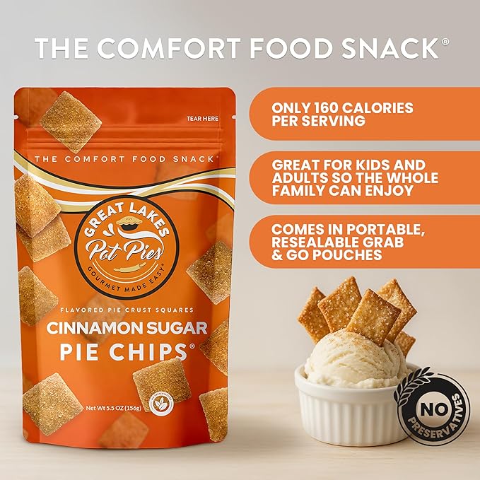 Great Lakes Pot Pies - Cinnamon Sugar Pie Chips - Crunchy Cookie Crisp - Buttery Cinnamon Snacks