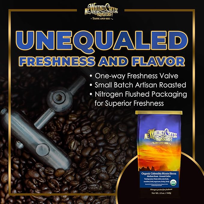 Mt. Whitney Colombia Monte Sierra Organic Single Origin, Medium Dark Roast, Smooth Full Flavored