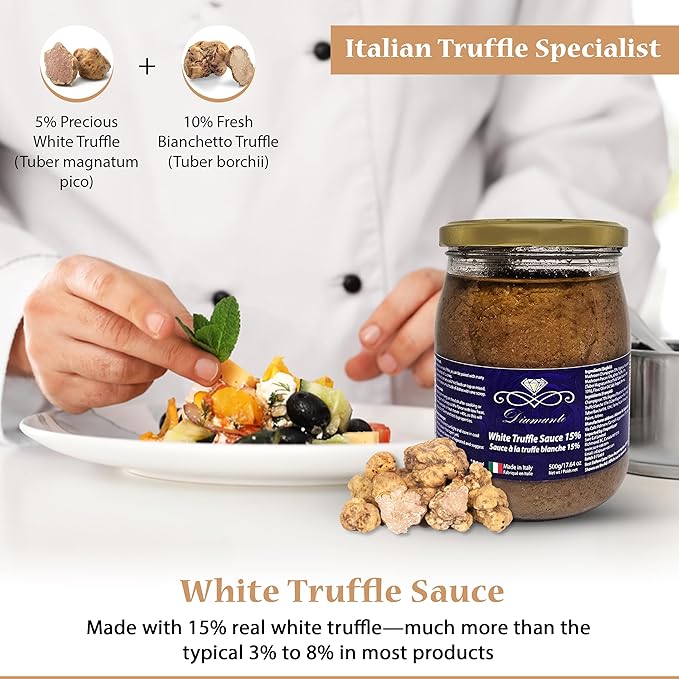 Diamante Italy White Truffle Sauce with High 15% White Truffle Content - Authentic Italian Gourmet