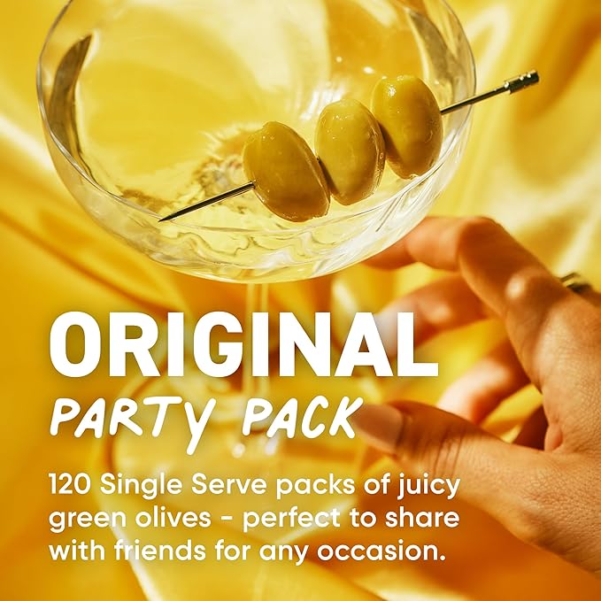 Freestyle Snacks Olive Snack Packs - Bulk Party Pack - Fresh Pitted Green Olives, Jumbo-Sized