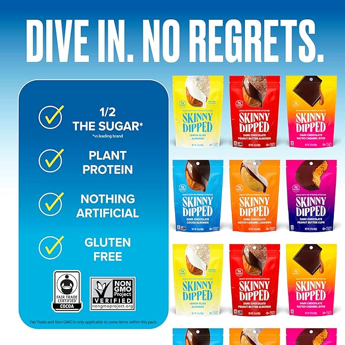 SkinnyDipped Faves Variety Pack, Healthy Snack, Plant Protein, Gluten Free, Pack of 6