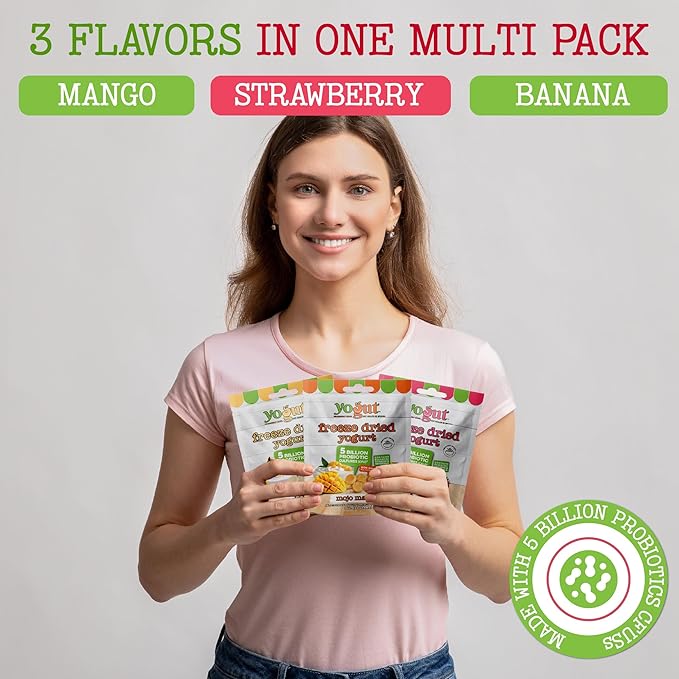 YoGut Freeze Dried Yogurt Snack, Variety Pack, 6 Pack, Healthy Snacks for Kids, Toddlers & Adults