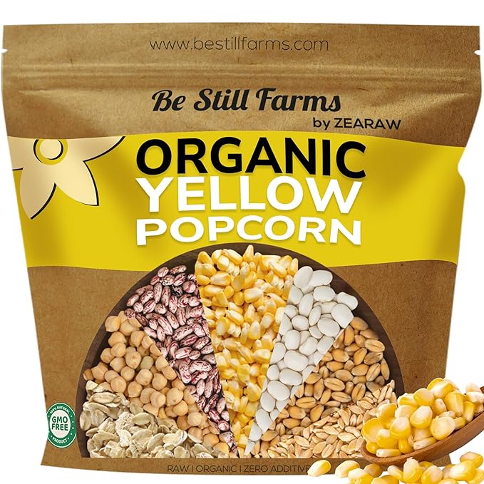 Be Still Farms Yellow Organic Popcorn Kernels (4.8lb) - Uncooked Corn Bulk Great for Movie Night