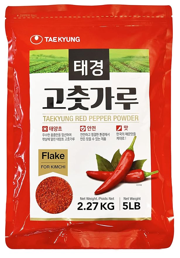 Taekyung Chili Powder For Kimchi (Flake, 5LB) - Korean Gochugaru. Red Pepper Spice Seasoning for