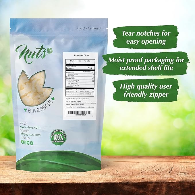 NUTS U.S. – Dried Pineapple Dices | No Added Colors and No Artificial Flavors | NON- GMO | Packed
