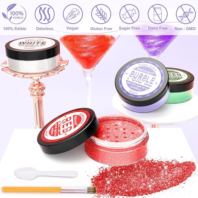 Edible Glitter - 4 Colors Luster Dust Edible Glitter for Cocktails, Food Grade Cake Decorating