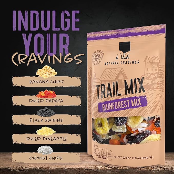 Natural Cravings 24oz Trail Mix Bulk Family Size Bag - Tropical Rainforest Dried Fruit Mix &