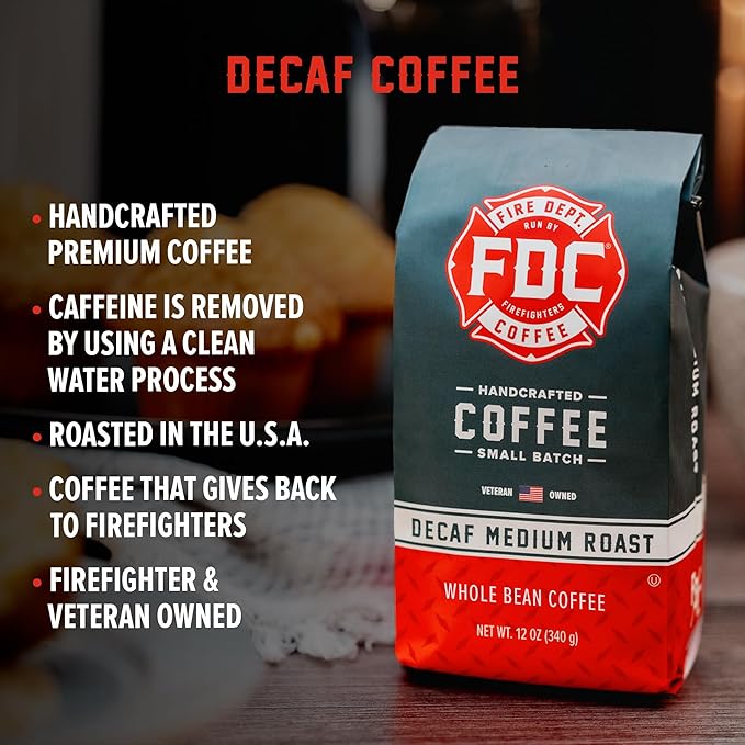 Fire Department Coffee - Gives Back to Firefighters - Premium Whole Bean Decaf Coffee - Roasted in