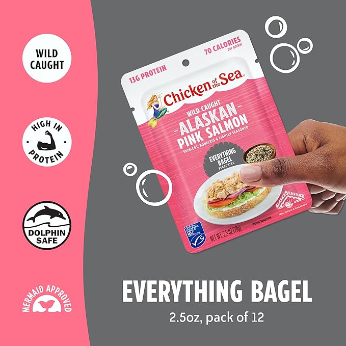 Chicken of the Sea Alaskan Pink Salmon, 2.5 oz. Packets (Box of 12), Wild Caught Salmon, Everything
