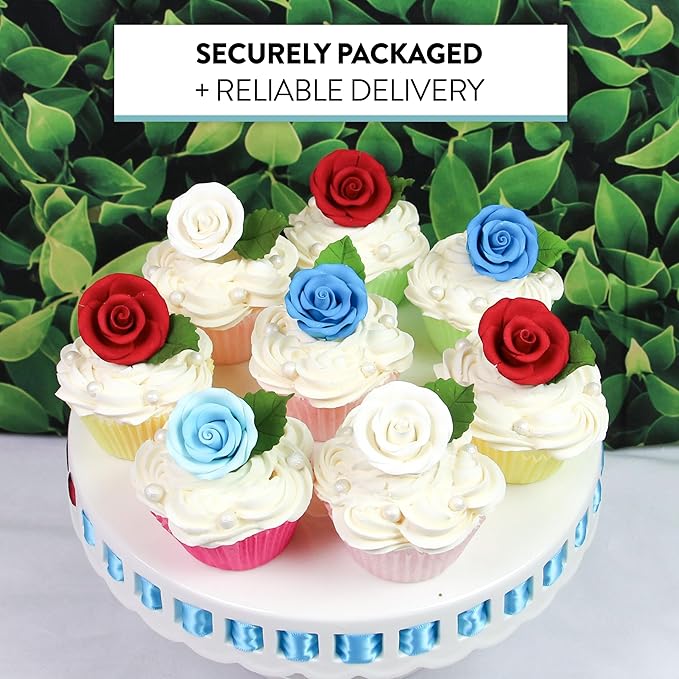 Global Sugar Art Premium Edible Roses, Red, Unwired, Medium 1.5 inches, 12 Count by Chef Alan