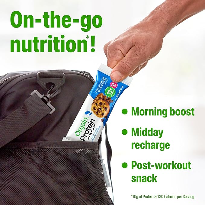 Orgain Organic Vegan Protein Bars, Chocolate Chip Cookie Dough - 10g Plant Based Protein, Low
