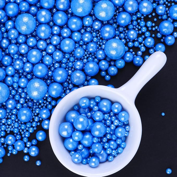 Royal Blue Sprinkles for Cake Decorating, 6 Sizes Mix 4.6 oz Edible Pearl Sugar Cupcake Ice Cream