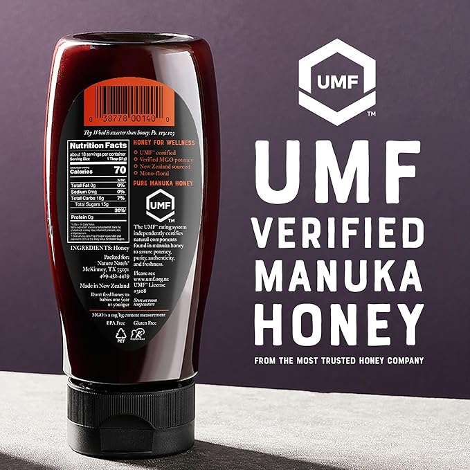 Nate's Raw Manuka Honey New Zealand MGO 512+ | UMF Certified 15+ | 13.2 oz Squeeze Bottle