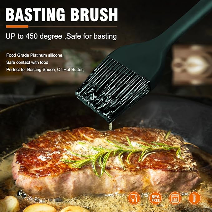 Walfos Silicone Basting Pastry Brush, 2 Size Pastry Brush Set, Perfect for BBQ Grill Kitchen