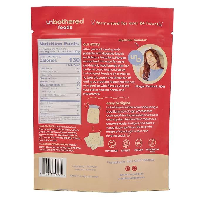 Unbothered Foods Cheddar & Chive Sourdough Crackers - Gut-Friendly & Easy to Digest, Non-GMO, No