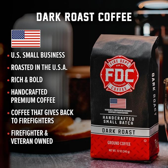 Fire Department Coffee - Gives Back to Firefighters - Bold & Smooth Dark Roast Ground Coffee