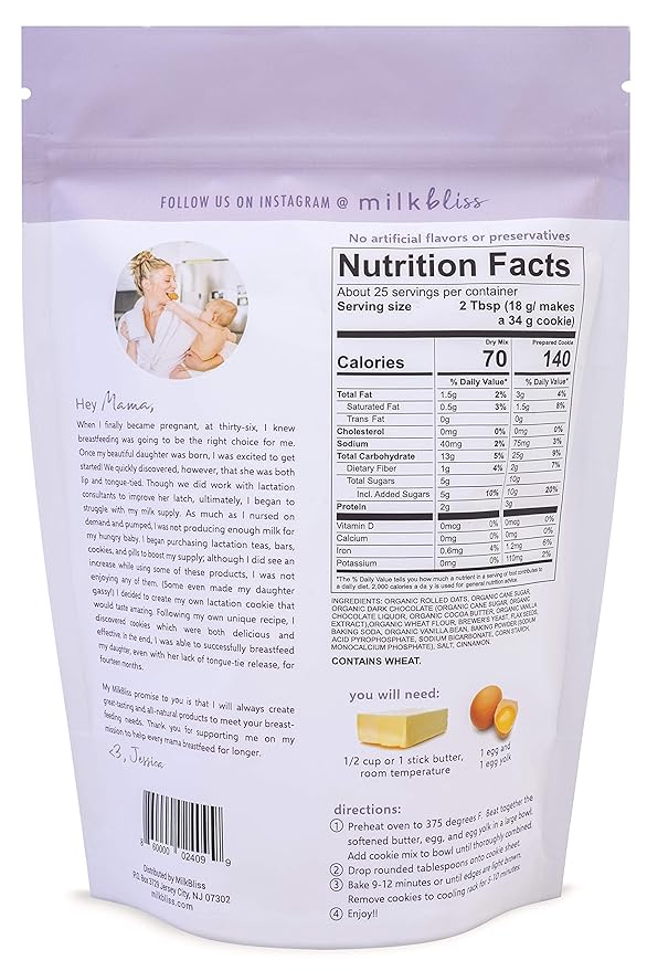 MilkBliss Dark Chocolate Chip Lactation Cookie Mix- Oatmeal Breastfeeding Cookie Supplement Support