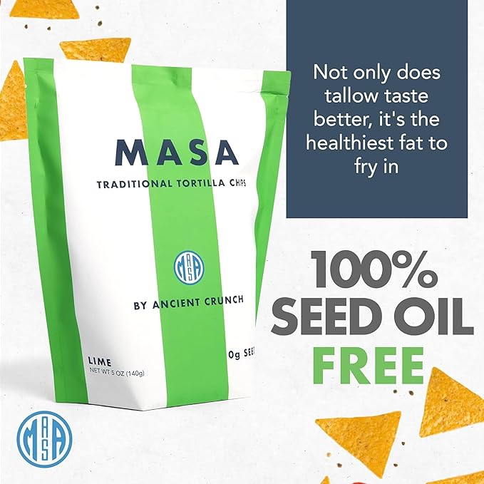 MASA Chips - Lime Flavored Tortilla Chips, Handmade Corn Chips & Crisps - Naturally Grown White
