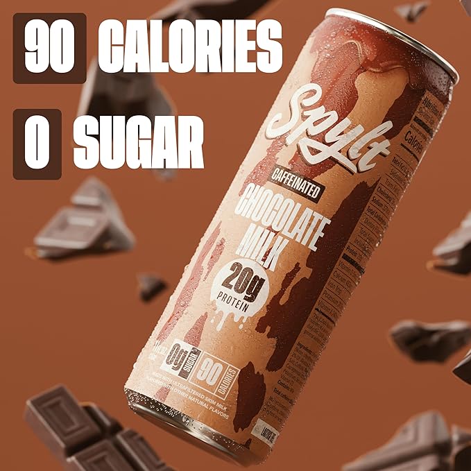 High Protein Chocolate Milk with 60mg Caffeine & 20g Protein - 90 Calories, Ready to Drink, Sugar