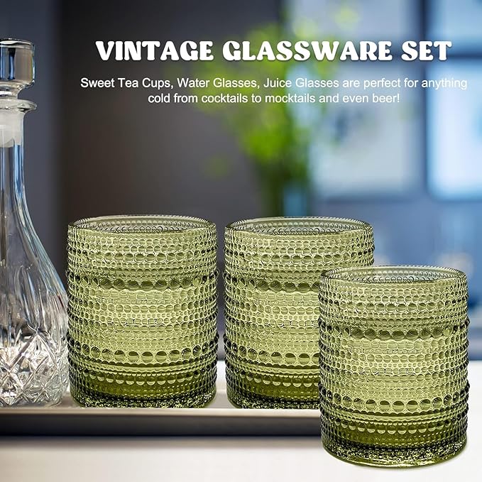 Set of 4 Vintage 12 oz Crystal Glasses, Old Fashioned Glass Cups for Water, Juice, Coffee, and Beer