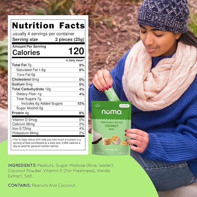 Numa Foods Mini Coconut Peanut Butter Bars – Vegan, Low Sugar, High Protein, All Natural, Gluten