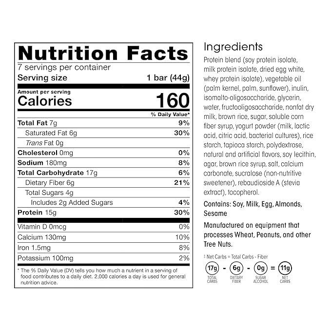 Wonderslim High Fiber Protein Bars, Fluffy Vanilla Crisp | 15g Protein, 6g Fiber | Low Sugar, Low