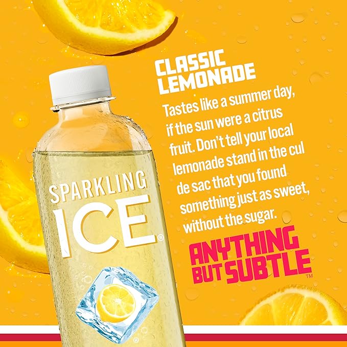 Sparkling Ice, Classic Lemonade Sparkling Water, Zero Sugar Flavored Water, with Vitamins and