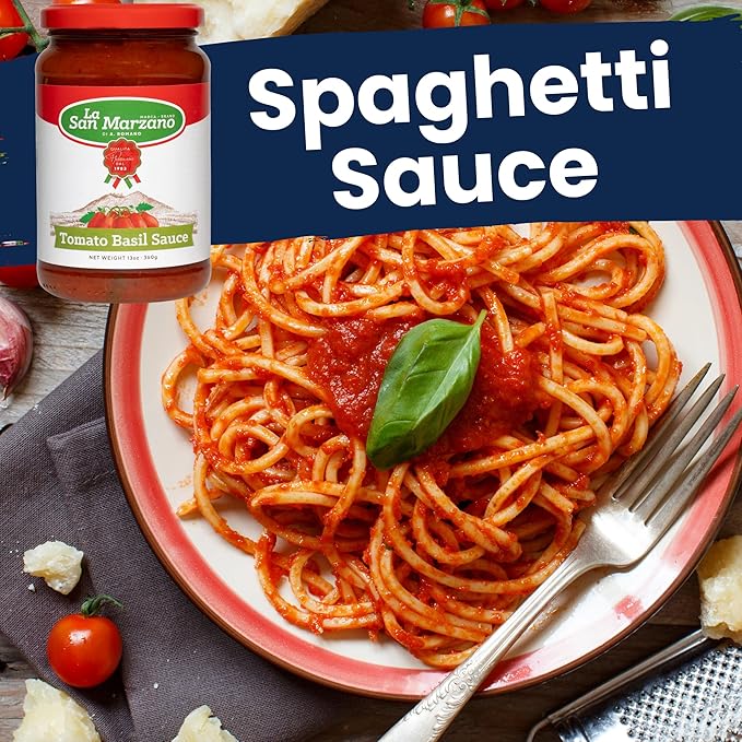La San Marzano Tomato Basil Sauce, 13 oz, Pasta Sauce Made in Italy, All Purpose Tomato Premium