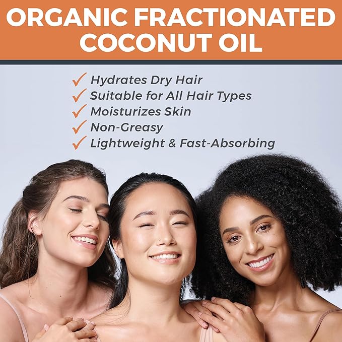 Viva Naturals Organic Fractionated Coconut Oil - Skin & Hair Moisturizer, Relaxing Massage and Body