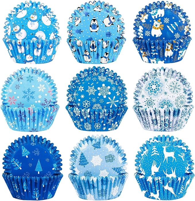 SANNIX 450pcs Winter Christmas Cupcake Liners Santa Snowflakes Cupcake Wrappers Baking Cups Paper