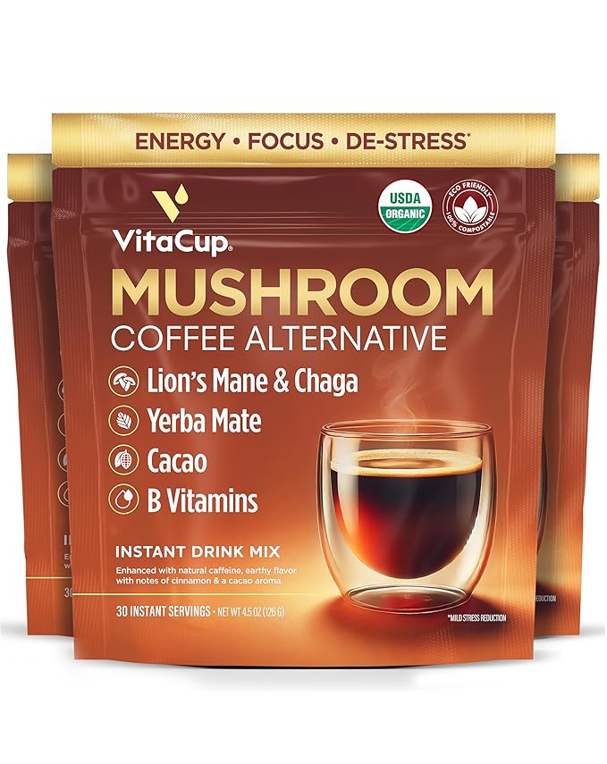 VitaCup Mushroom Coffee Alternative Instant Drink Mix | Mushroom Coffee Substitute for Natural