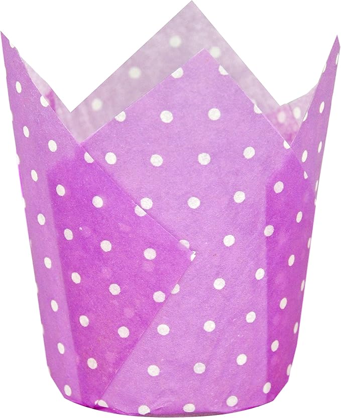 Large Muffin Greaseproof paper Baking cupcake cups, 2-1/4" x 4" Purple printed with Polka Dot Tulip