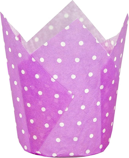 Large Muffin Greaseproof paper Baking cupcake cups, 2-1/4" x 4" Purple printed with Polka Dot Tulip