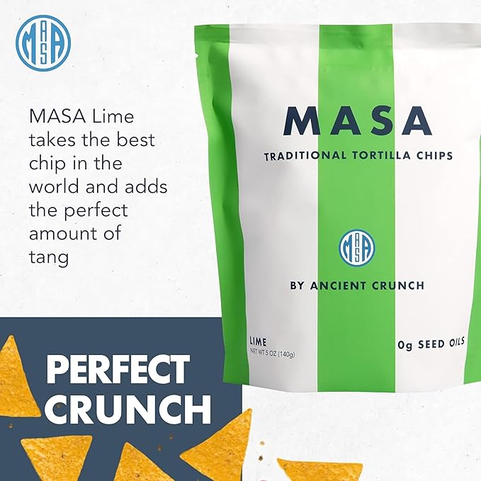 MASA Chips - Lime Flavored Tortilla Chips, Handmade Corn Chips & Crisps - Naturally Grown White