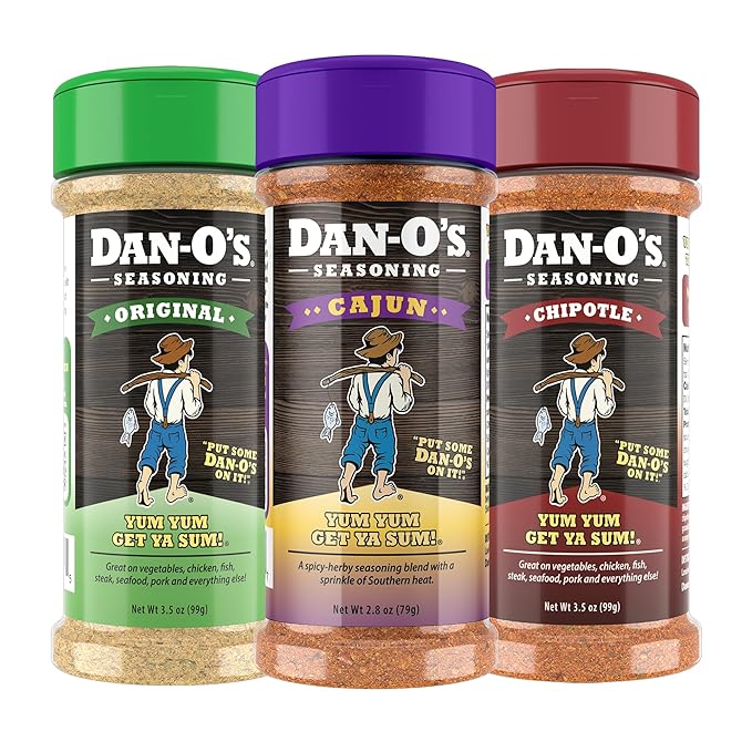 Dan-O's 3 Bottle Seasoning Set, Small Bottles, 3 Pack, Includes Original, Chipotle and Cajun