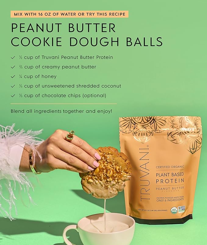Truvani Vegan Pea Protein Powder | Peanut Butter | 20g Organic Plant Based Protein | 10 Servings |