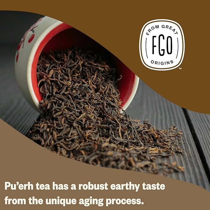 FGO Organic Pu'erh Tea, 100 Count, Eco-Conscious Tea Bags, Resealable Bag, Packaging May Vary (Pack