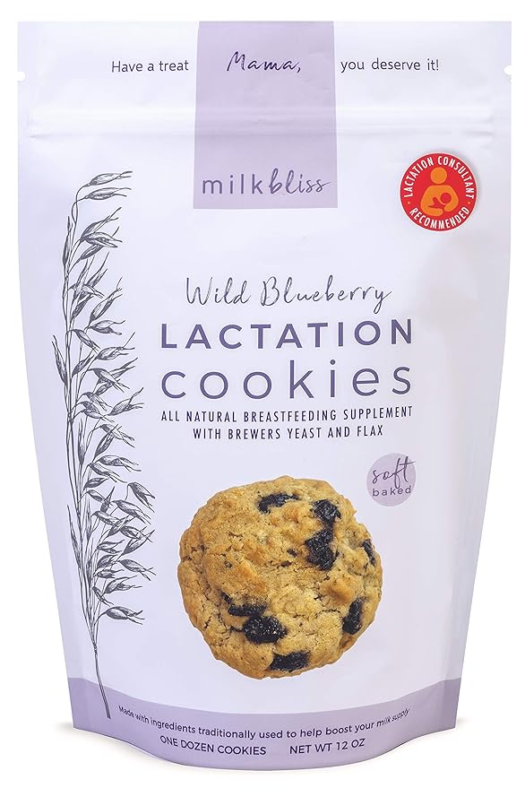 MilkBliss Wild Blueberry Soft Baked Oatmeal Lactation Cookies for Breastfeeding Support to increase