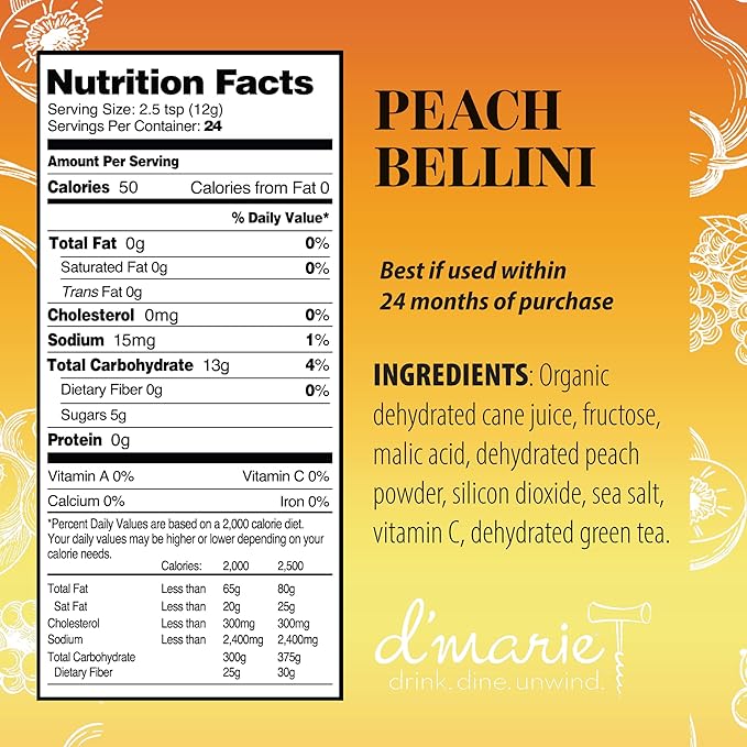 Frozen Cocktail Drink Mix - Each Bag Makes 10 Peach Bellini Slushies - Drink Powder Pouches for