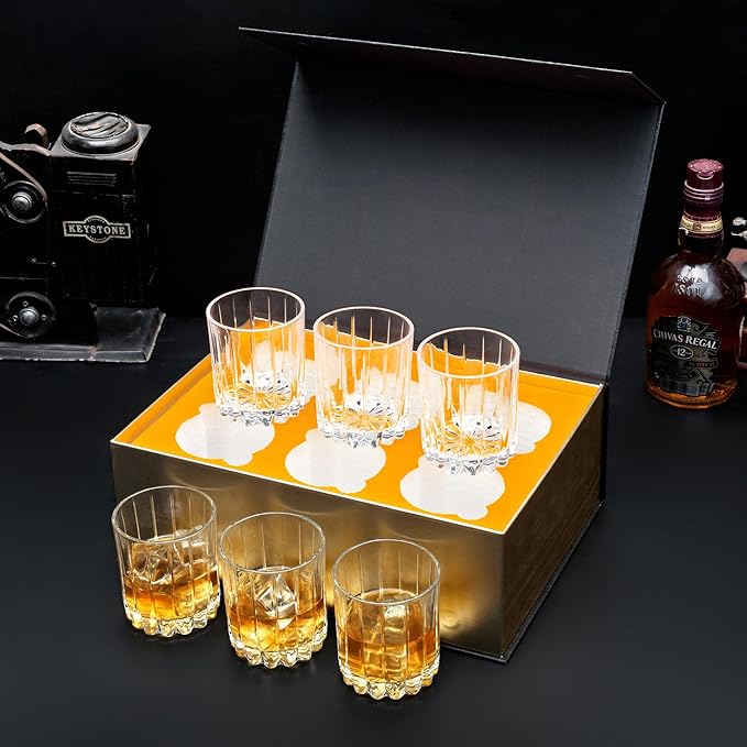 KANARS Crystal Whiskey Glasses Set of 6-10 Oz Rock Glasses in Elegant Gift Box - Bourbon Glass