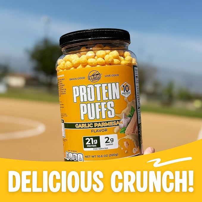 Twin Peaks Protein Puffs - (Garlic Parmesan), Keto Friendly, Low Carb Snack (300g, 21g Protein, 2g